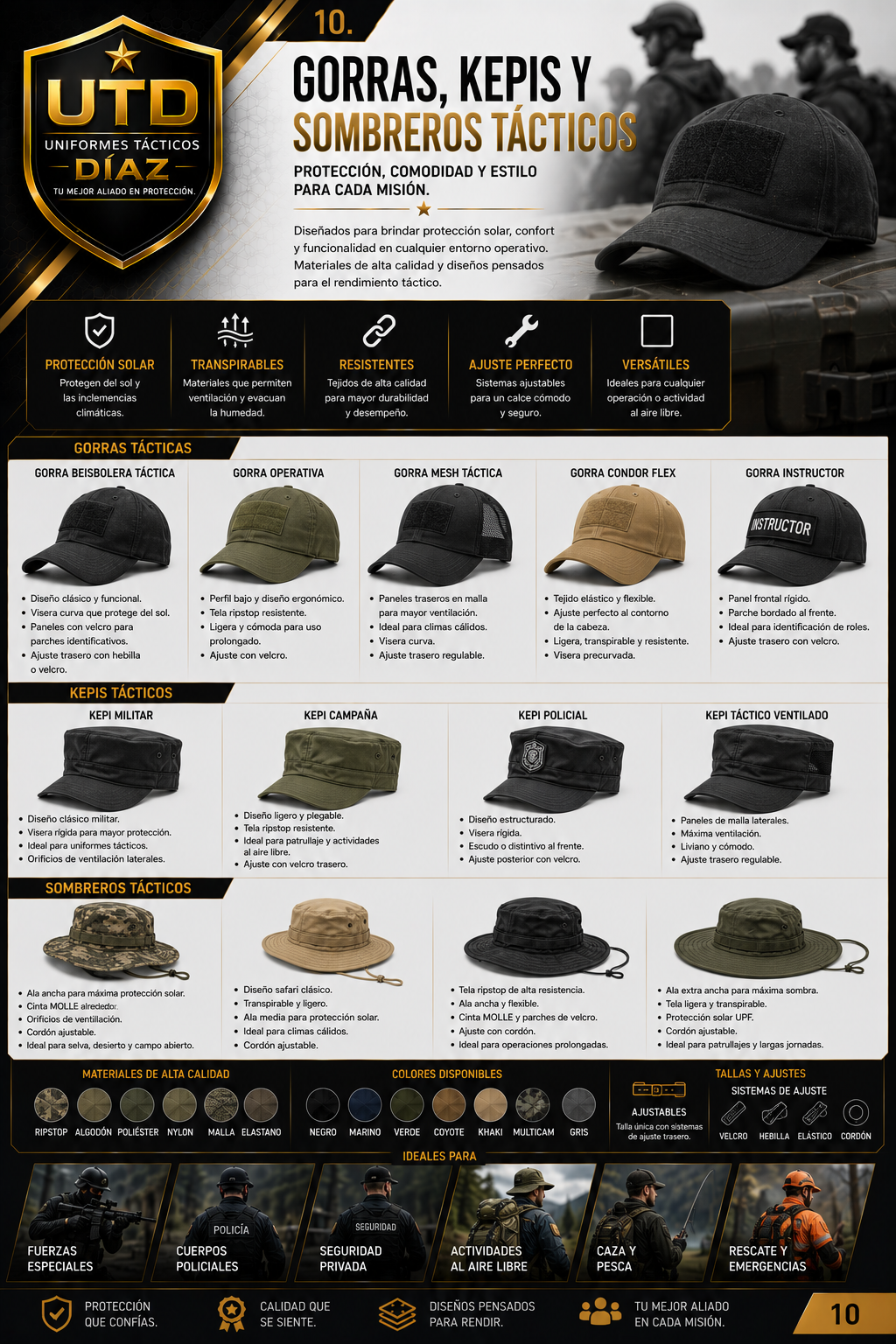 Gorras, kepis y sombreros tácticos